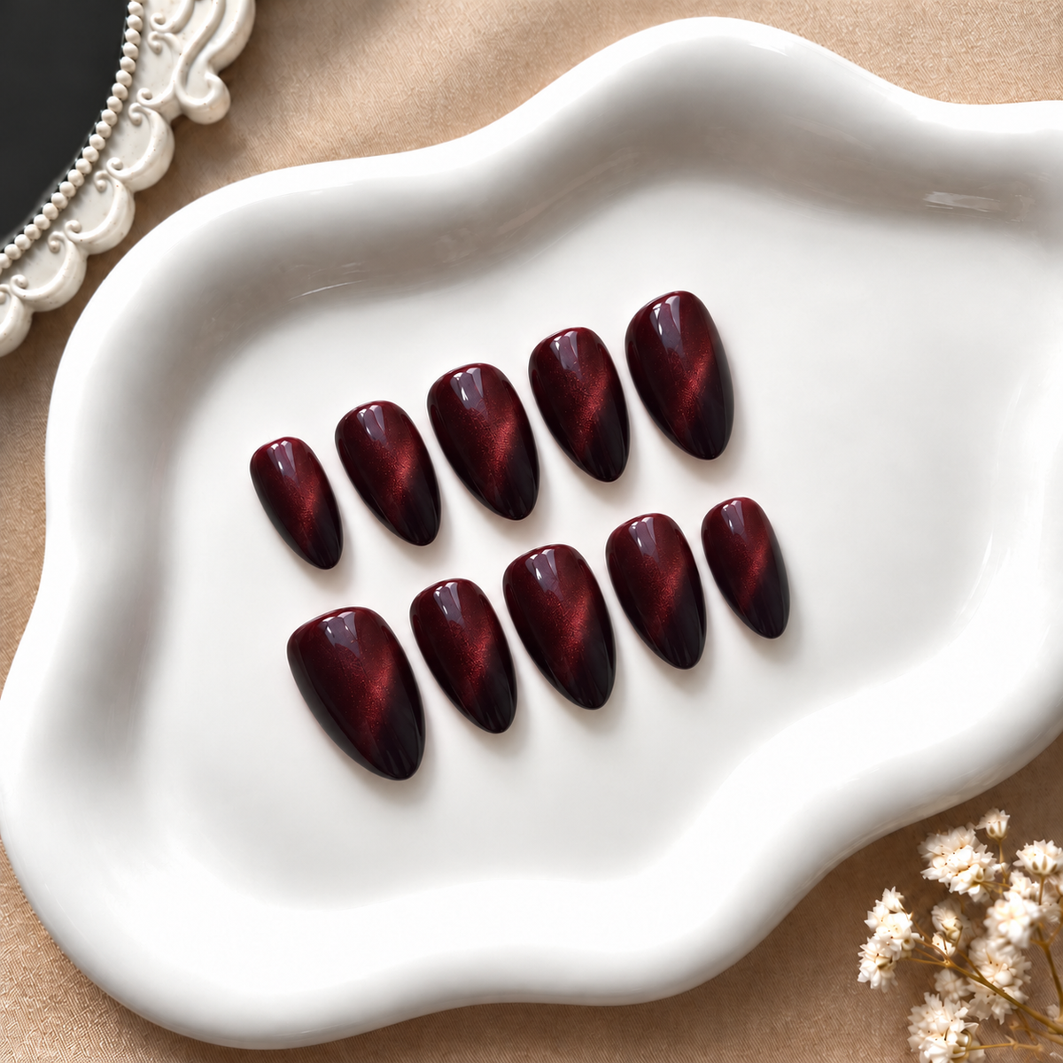 Crimson Kiss - Cateye Press-On Nails.